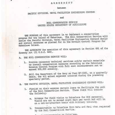 Agreement between Pacific Division, Naval Facilities Engineering Command and Soil Conservation Service, United States Dept of Agriculture