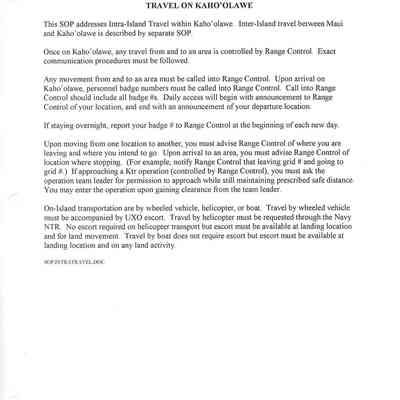 Draft Travel on Kaho'olawe document