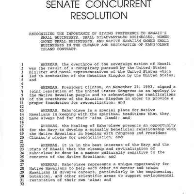 Senate Concurrent Resolution (S.C.R. No. 14 S.D. 1