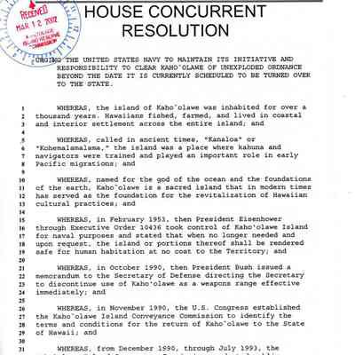 H.C.R. No. 65, House Concurrent Resolution