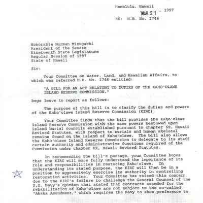 Standing Committee Report No. 1115 regarding H.B. No. 1746