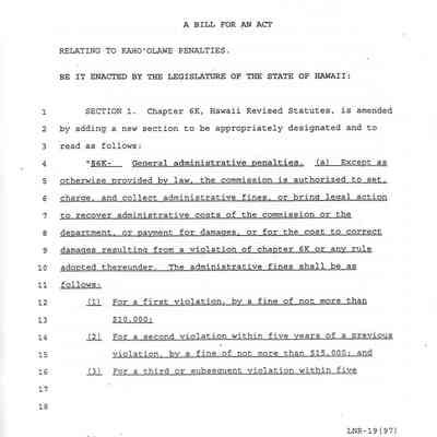 A Bill for an Act Relating to Kaho'olawe Penalties (H.B. No. 1748)