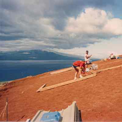 Men working on wooden forms