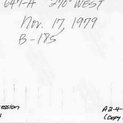 Text on back of photo 2011.001.188: The image shows handwritten text stating "Site 641-A, 270° West #6, Nov. 17, 1979, B-185.
