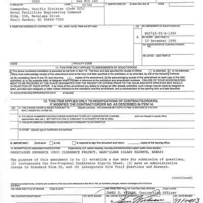 UXO Clearance Project Amendment 4 cover page: Origsize: 8.5" x 11"; Origformat: Document; Resolution: 150 dpi