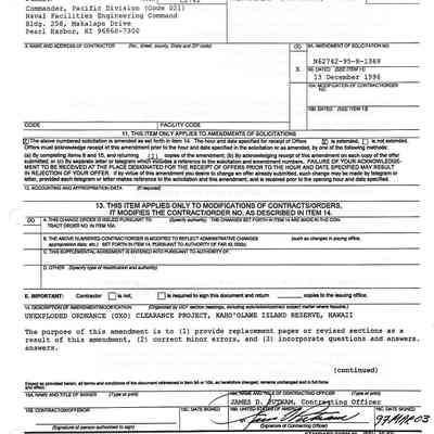 UXO Clearance Project Amendment 5 cover page: Origsize: 8.5" x 11"; Origformat: Document; Resolution: 150 dpi