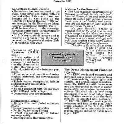 Draft Kaho'olawe Ocean Management Plan Synopsis, November 1996 (notated)