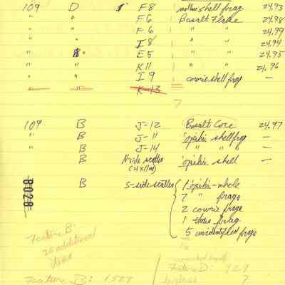 Handwritten notes regarding Site 109
