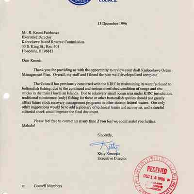 Letter from Kitty Simonds to R. Keoni Fairbanks