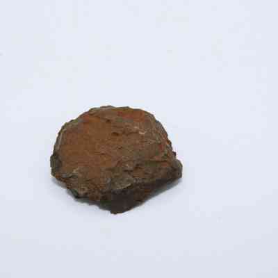 Closeup of glass flake: A rough, brown glass flake with a textured surface lies on a plain, white background, showcasing a natural, earthy appearance.