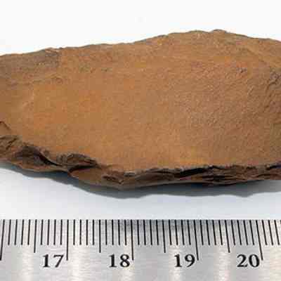 Basalt awl (kui houhou, kui iwi) and ruler: The image shows an elongated brown awl (kui houhou, kui iwi) placed over a ruler marked in centimeters.