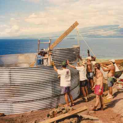 Men constructing water catchment
