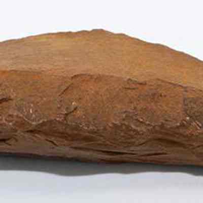 Profile of basalt awl (kui houhou, kui iwi): The image shows a brown, stone object with a sharp edge, resembling an awl (kui houhou, kui iwi) used for piercing or carving materials.