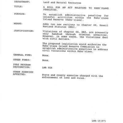 A Bill for an Act Relating to Kaho'olawe Penalties