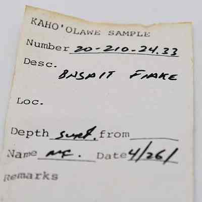 Artifact slip for basalt flake: Origformat: Other; Resolution: 200 dpi