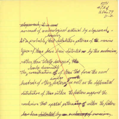 PDF copy of handwritten notes and charts regarding Site 109: The image shows handwritten notes on a yellow legal pad with numerous scribbles, cross-throughs, and underlines indicating revisions.