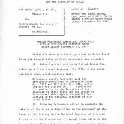 Motion for Order Compelling Compliance with United States District Order Issued September 17, 1977