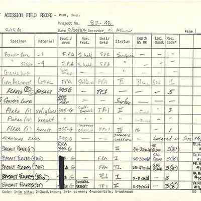 Artifact Accession Field Record