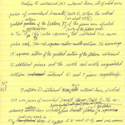 Handwritten Notes for report on efforts to salvage Site 109