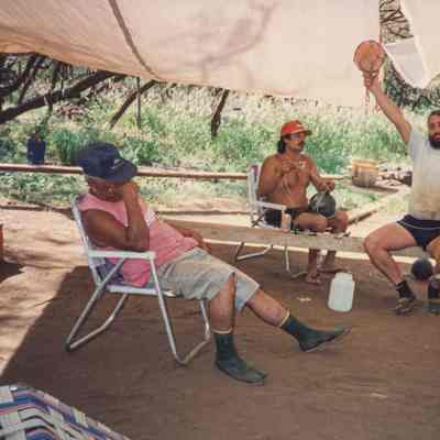 Men under shelter