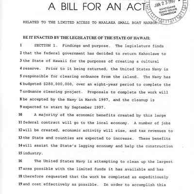 A Bill for an Act, Related to the Limited Access to Maalaea Small Boat Harbor (S.B. No. 1174)