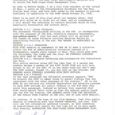 Testimony of Maui Trailer Boat Club, Inc.