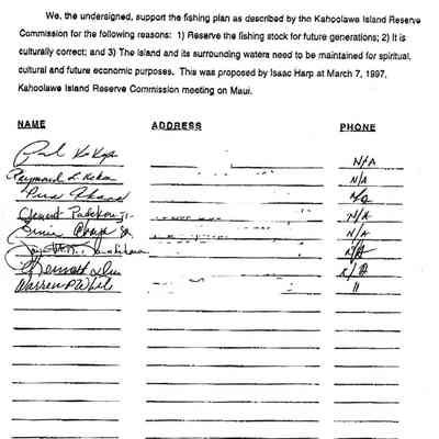 List of supporters of KiRC fishing plan: Origsize: 8.5" x 11"; Origformat: Document; Resolution: 150 dpi