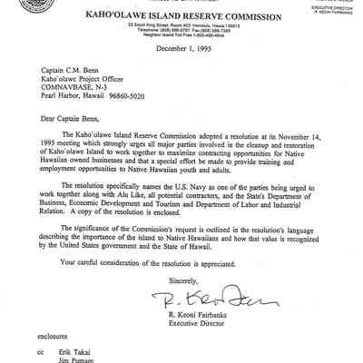Letter to Captain C.M. Benn regarding consideration of resolution