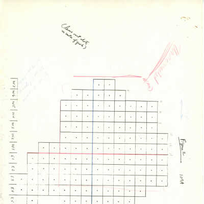 PDF version of a grid map for Kaho'olawe Site 109A: The image shows a grid with various hand-drawn annotations and markings, including red and blue lines, labeled sections, and a handwritten note in the top.