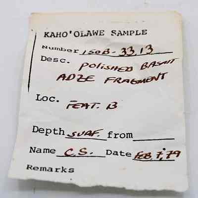 Artifact slip for polished adze fragment: Original format: Other; Resolution: 200 dpi