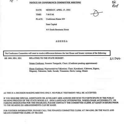 Notice of Conference Committee Meeting