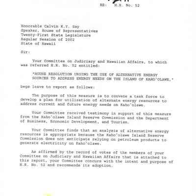 Standing Committee Report No. 1267-02 re: H.R. No. 52