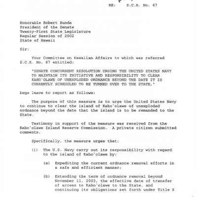 Standing Committee Report No. 3148 re: S.C.R. No. 67