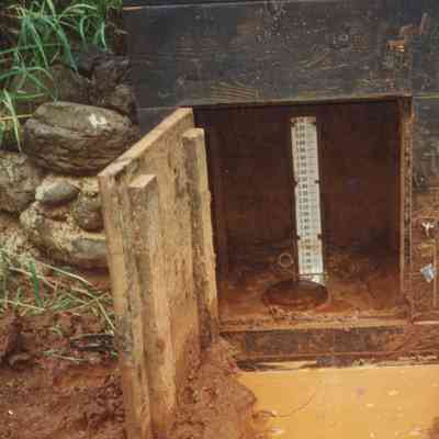Stream gage in wooden structure