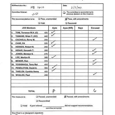 Record of Votes of the Committee on Judiciary