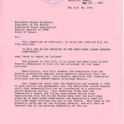 Standing Committee Report No. 2319 re: H.B. No. 3724