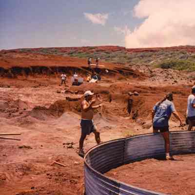 People working on water catchment