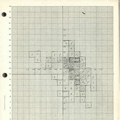 PDF copy of diagram of Site 109: The image shows a grid paper with numbers, lines, and shapes sketched in pencil; most drawings are concentrated in the center.