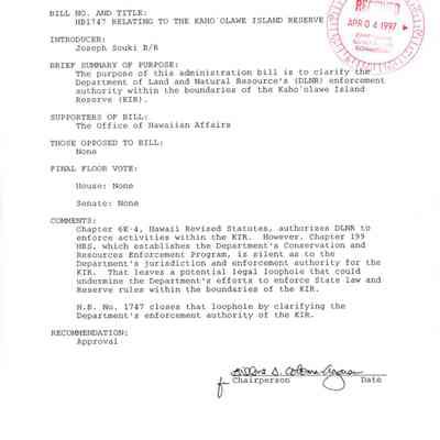 Comments and Recommendations on Bills Passed