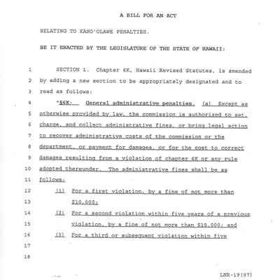 A Bill for an Act Relating to Kaho'olawe Penalties