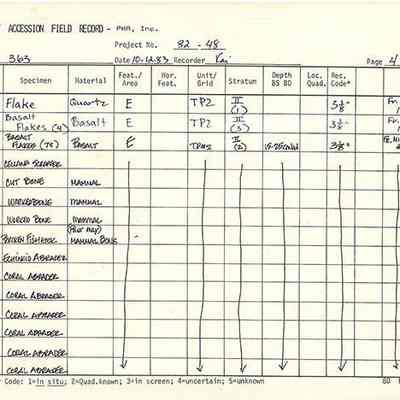 Artifact Accession Field Record