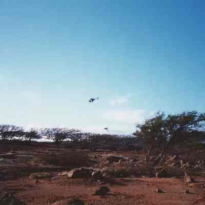 Helicopter hauling brush-far shot