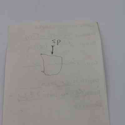 Back of artifact slip for KIRC Object ID #2015.006.148): The image shows an artifact slip with handwritten notes and sketches, including numbers and lines, on a slightly stained and aged piece of paper.