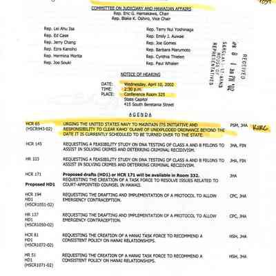 Notice of Hearing of Committee on Judiciary and Hawaiian Affairs