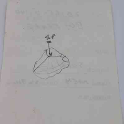 Back of artifact slip (KIRC Object ID #2015.006.138): The image shows an artifact slip with a hand-drawn sketch of a core, accompanied by handwritten notes and labels.
