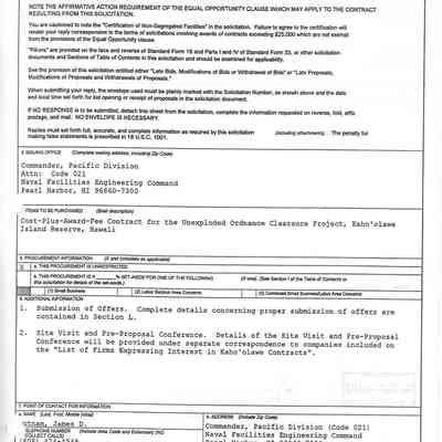 Information to Offerors or Quotes-UXO Clearance Project