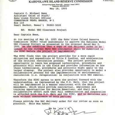 Letter to Captain C. Michael Benn regarding Model UXO Clearance Project