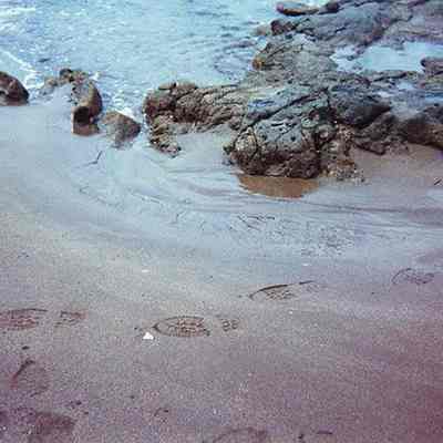 Footprints in wet sand