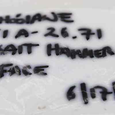 Artifact bag label for a basalt hammerstone: Origformat: Other; Resolution: 200 dpi