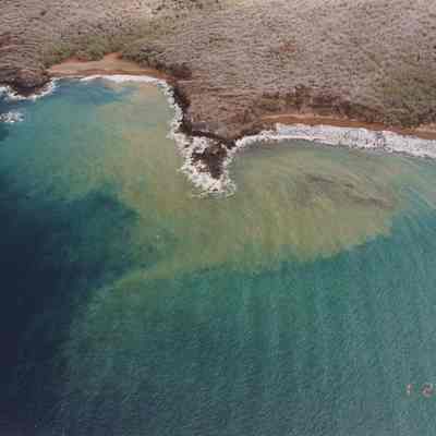 High aerial view of Kaukamoku Bay